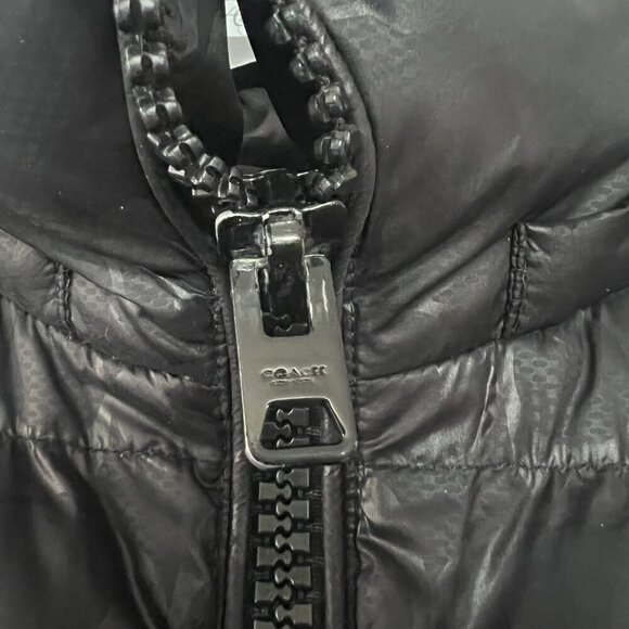 MINT Coach Down Short Puffer Jet Black Glossy Logo Warm Jacket XS - Picture 8 of 16